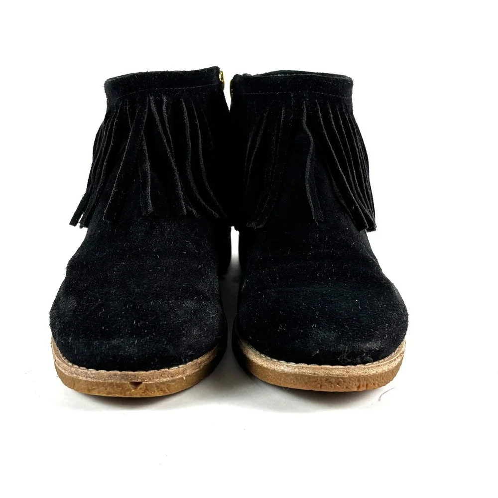 Kate‎ Spade Cute Betsie Black Fringe Suede Bootie Ankle Boot Gold Zipper 6